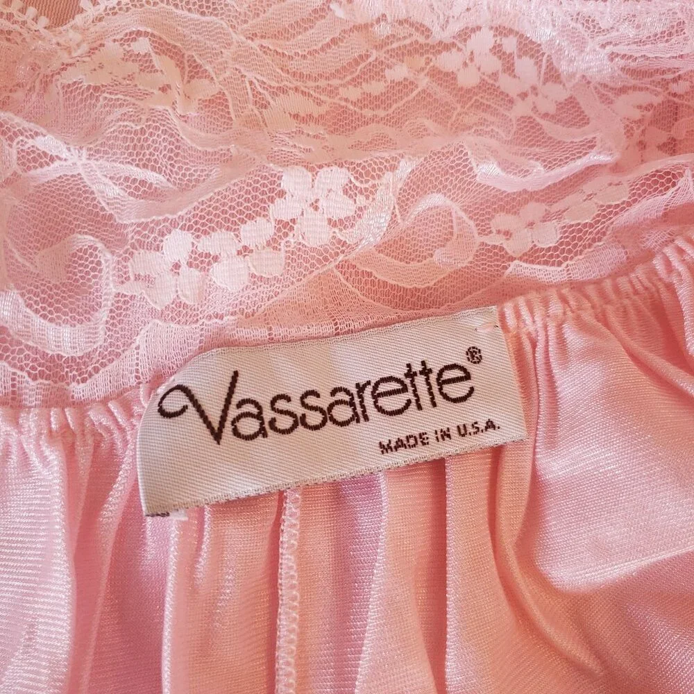 Vassarette M Pink‎ Lace Sheer Nightgown Lingerie Nylon USA Sexy Peignoir